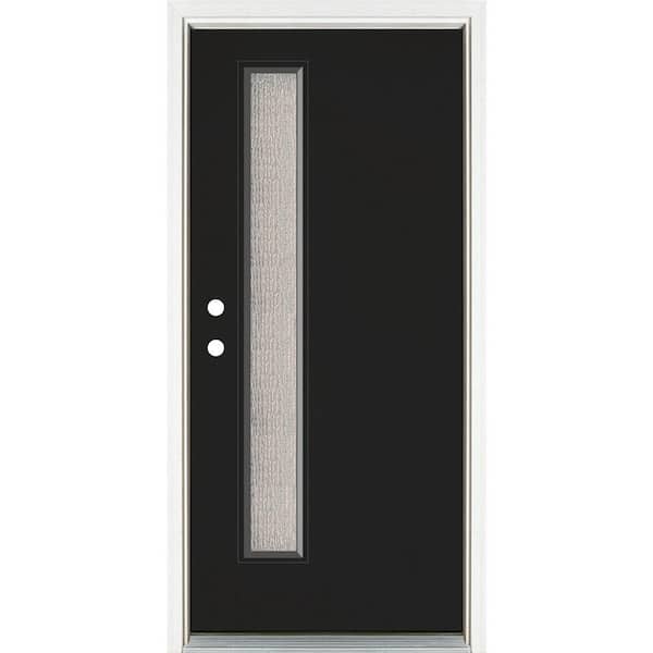 MP Doors 36 in. x 80 in. Right-Hand Inswing Narrow Lite Water Wave Glass Black Painted Fiberglass Prehung Front Door