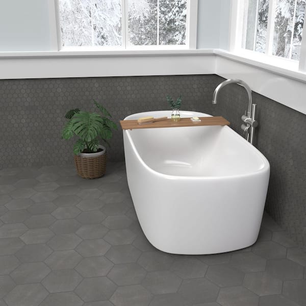 Moroccan Concrete Charcoal 8 in. x 9 in. Glazed Porcelain Hexagon Floor and Wall Tile Sample