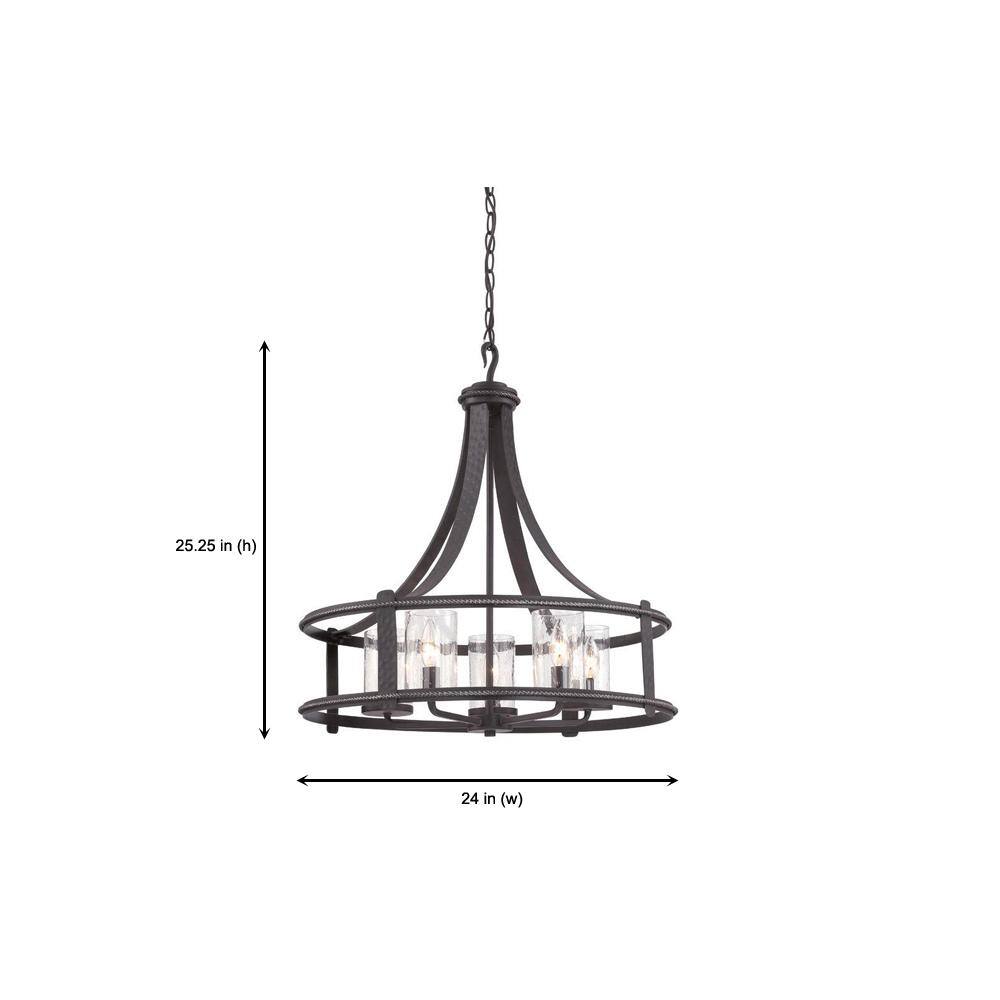 Traditional Black Drum 24" Plug-in Chandelier with Clear Seedy Glass