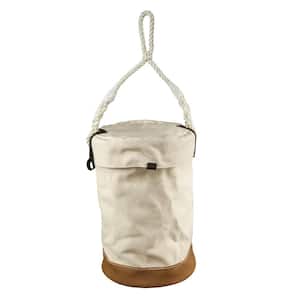 Canvas Bucket, Leather Bottom Bucket with Top, 12-Inch