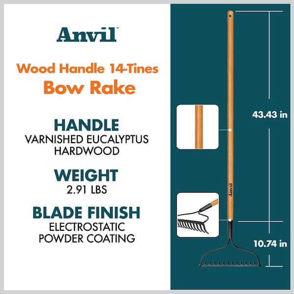 47 in. L Wood Handle 14-Tines Garden Bow Rake (5-Pack)