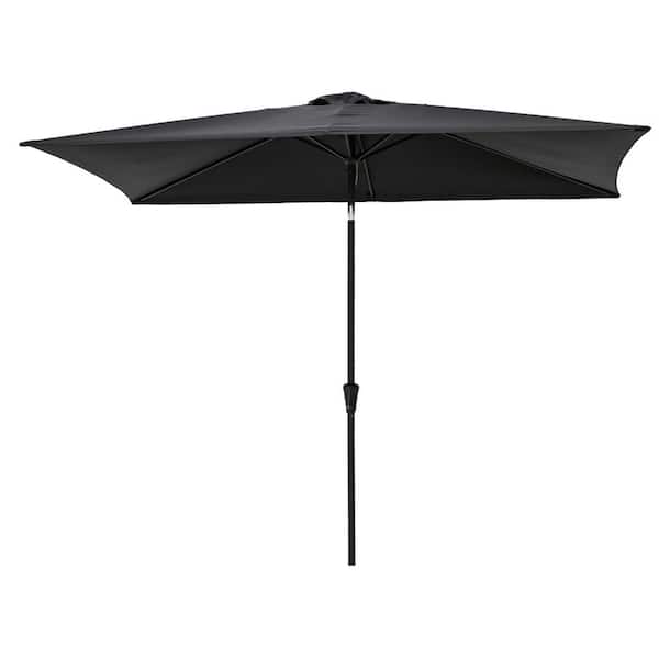 C-Hopetree 6-1/2 ft. x 10 ft. Rectangular Aluminum Market Push Button Tilt Patio Umbrella in Black Solution Dyed Polyester