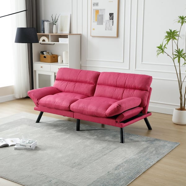 70.08 in. Linen 2-Seater Thick Cushion Loveseat with Metal Feet in Rose Red