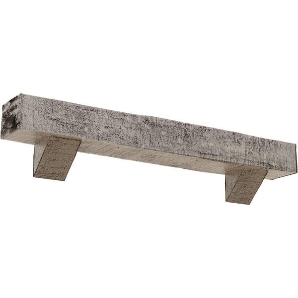 Ekena Millwork 4 in. x 4 in. x 7 ft. Rough Cedar Faux Wood Fireplace Mantel Kit, Breckinridge Corbels, Burnished Pine