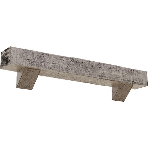 Ekena Millwork 6 in. x 8 in. x 3 ft. Rough Cedar Faux Wood Fireplace Mantel Kit with Breckinridge Corbels, Burnished Pine