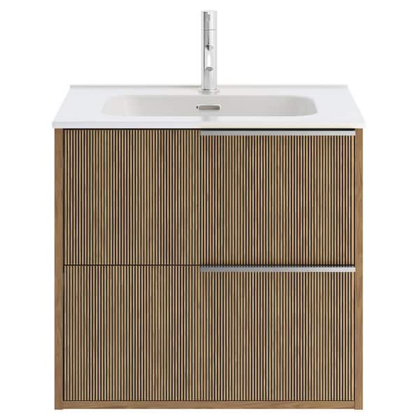 CHAMELEON CONCEPTS Demeter Art Chrome 24 in. W x 18.1in. D x 22.8 in. H Deco Wall Mounted Vanity with Single Sink and White Ceramic Top