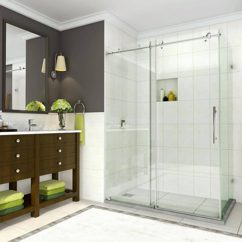 Coraline Frameless Clear Glass Sliding Shower Enclosure with Chrome Finish