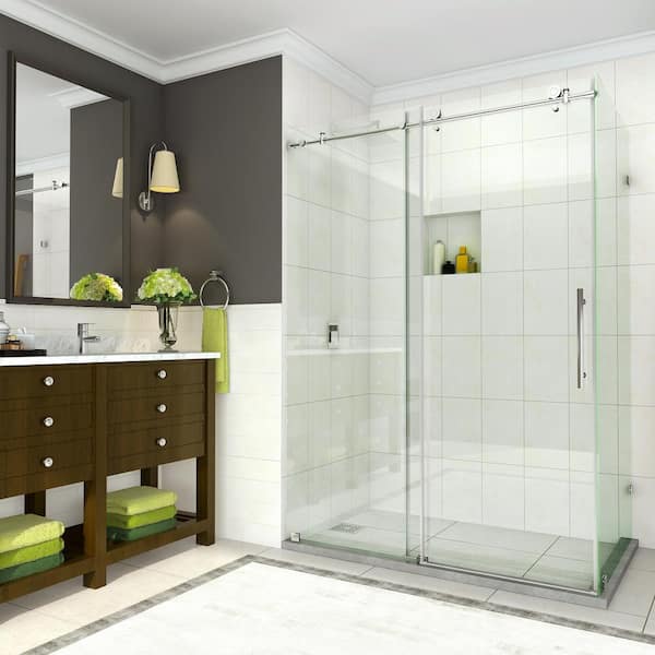 Aston Coraline 56 - 60 in. x 33.875 in. x 76 in. Completely Frameless Sliding Shower Enclosure in Polished Chrome