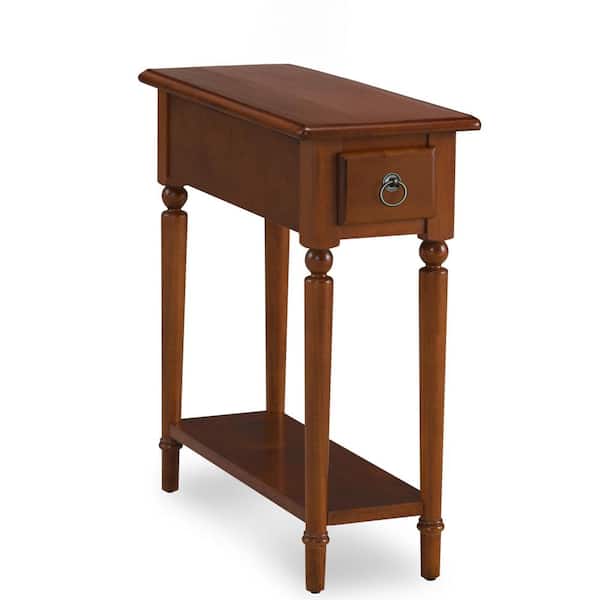 Leick Home Coastal 10 in. Rich Pecan Brown Rectangle Solid Wood Narrow Chairside Table with Shelf