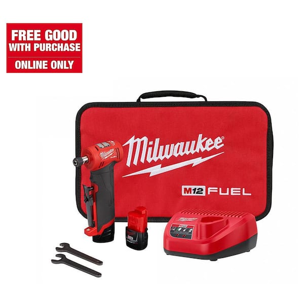 Milwaukee M12 FUEL 12V Lithium-Ion Brushless Cordless 1/4 in. Right Angle Die Grinder Kit w/ (2) 2.0Ah Batteries