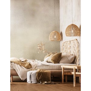 Kumano Collection Gold Textured Ruche Silk Pearlescent Finish Non-Pasted Vinyl on Non-woven Wallpaper Roll