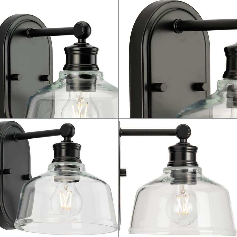 Matte Black Steel 1-Light Vanity Fixture with Clear Glass Shade