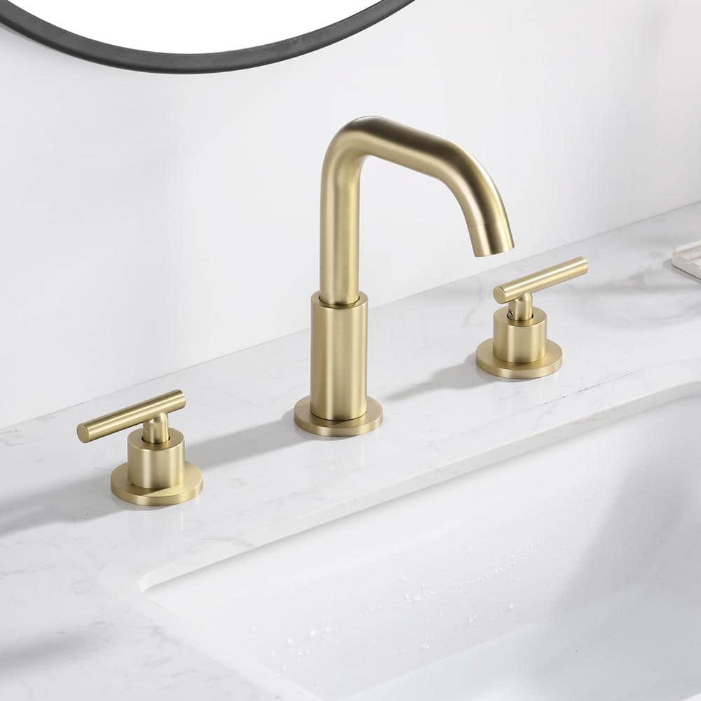 Brushed Gold Solid Brass Widespread Bathroom Faucet