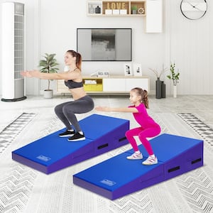 Blue 60 in. x 30 in. x 14 in. Folding Incline Gymnastics Mat Cheese Wedge Shape Tumbling Mat w/Handles (12.5 sq. ft.)