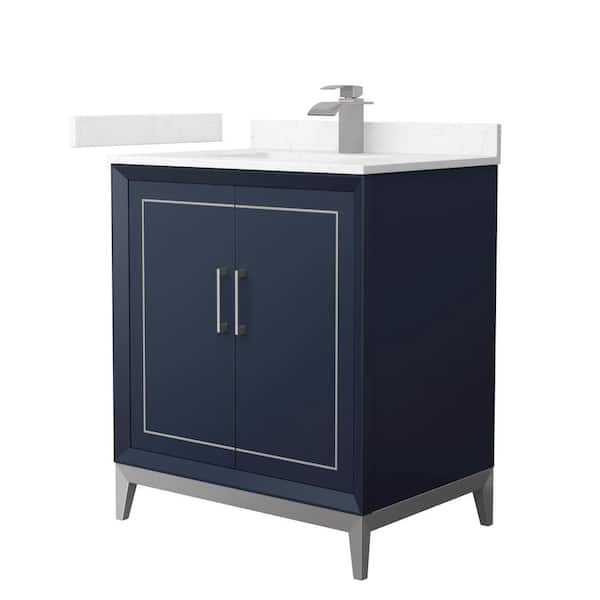 Wyndham Collection Marlena 30 in. W x 22 in. D x 35.25 in. H Single Bath Vanity in Dark Blue with Carrara Cultured Marble Top