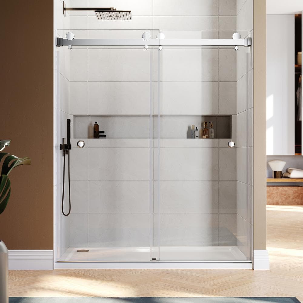 UKD01 56 in. to 58 in. W x 80 in. H Double Sliding Frameless Shower Door in Chrome, EnduroShield 3/8 in. Clear Glass price history on PriceWatchPro
