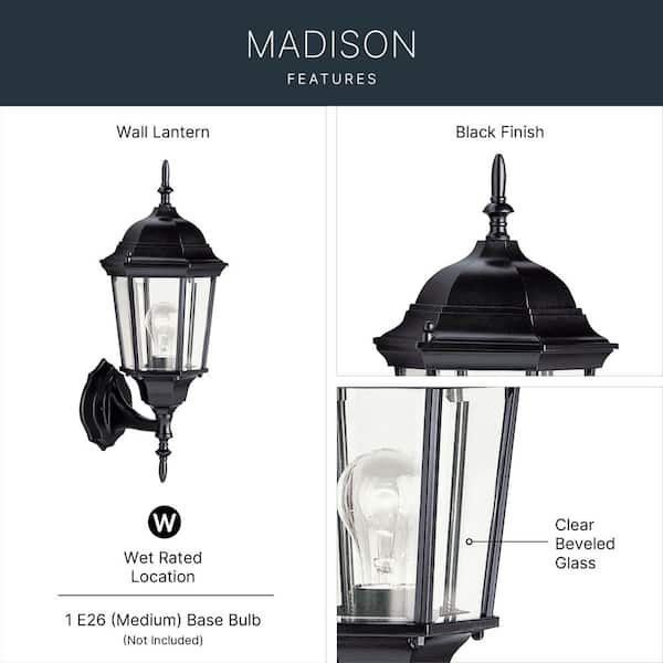 KICHLER Madison 22.75 in. 1-Light Black Outdoor Hardwired Wall