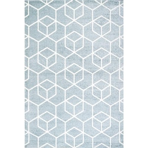 Tumbling Blocks Modern Geometric Light Blue/White 5 ft. x 8 ft. Area Rug