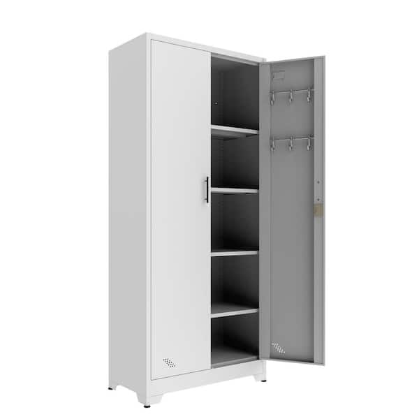 Unbranded 73" White Metal Garage Storage Cabinet with 2 Doors and Adjustable Shelve, Steel Lockable File Cabinet for Office,School