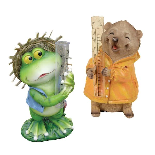 Arcadia Garden Products Country Frog and Hedgehog Fiber Clay Rain Gauge