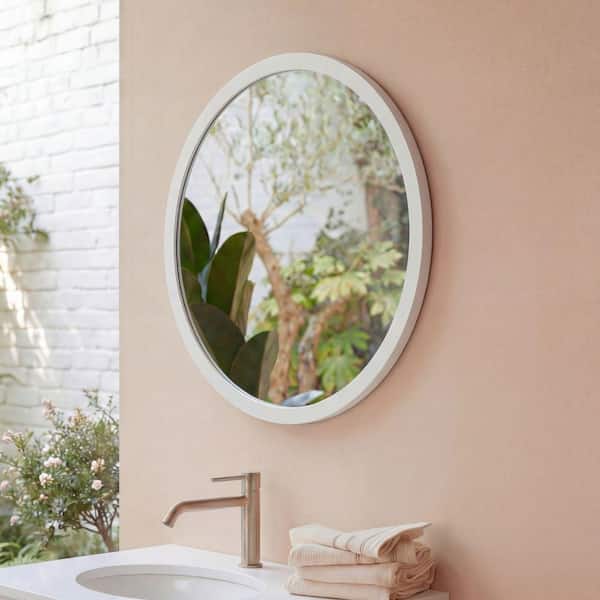 24 in. W x 24 in. H Round Wood Framed Wall Bathroom Vanity Mirror in White