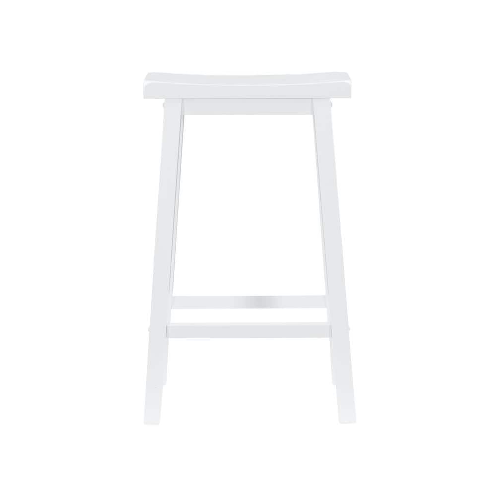 White Transitional Backless Saddle Wood Bar Stool