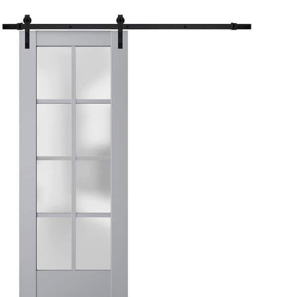 Sartodoors 24 in. x 96 in. 1 Panel Frosted Glass Matte Grey Solid Wood Sliding Barn Door with Hardware Kit