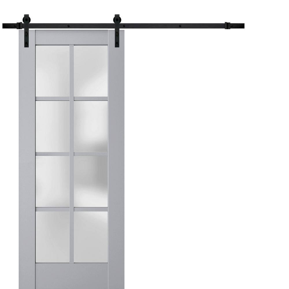 Assembly Required 42 in. x 96 in. 1-Panel Frosted Glass Matte Grey Solid Wood Sliding Barn Door with Hardware Kit price history on PriceWatchPro