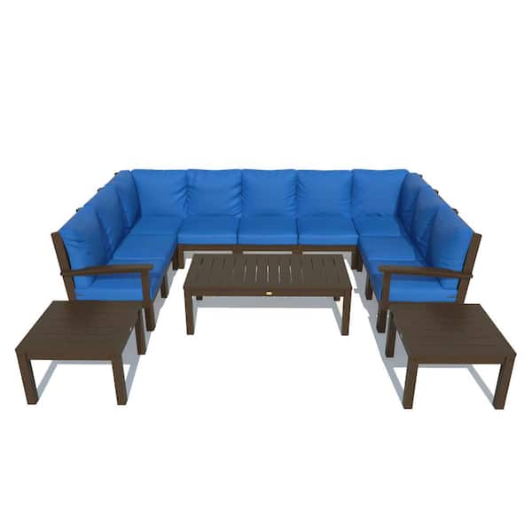 Highwood Bespoke Deep Seating 12-Piece Plastic Outdoor Sectional Set with Conversation Table and 2 Side Tables with Cushions