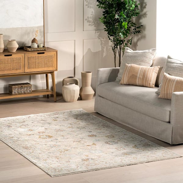 Porter Faded Medallion Fringe Beige 5 ft. x 8 ft. Area Rug