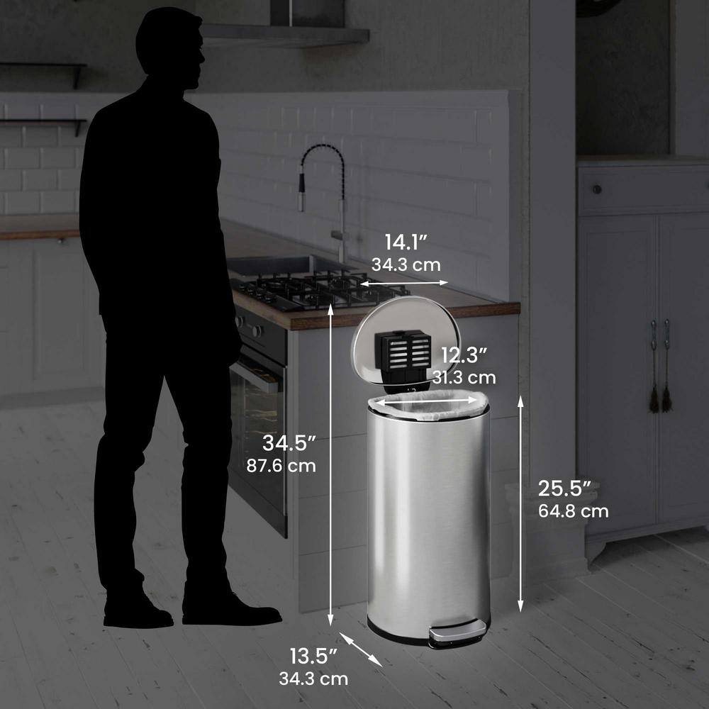 Semi-Round Brushed Stainless Steel 8 Gallon Step Trash Can