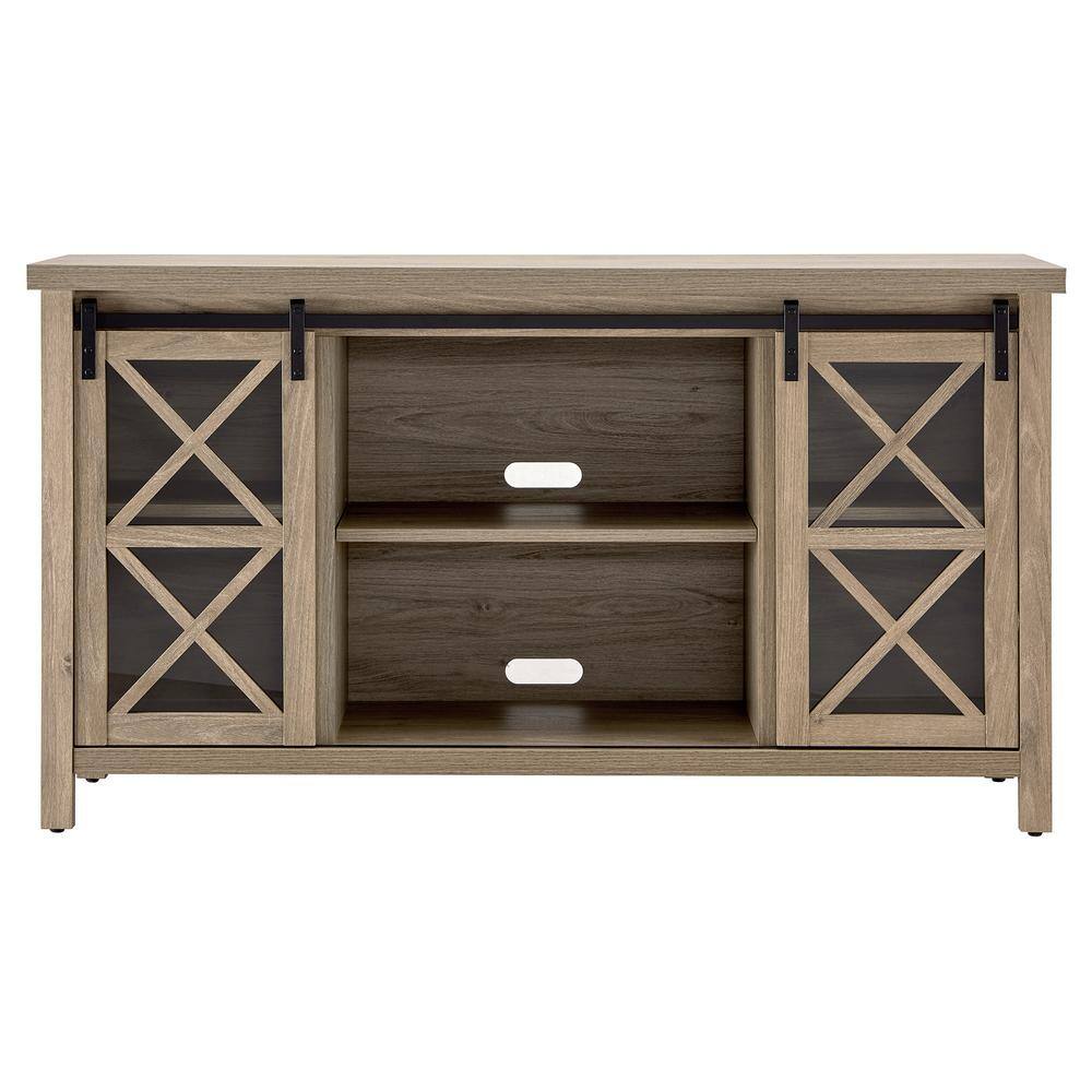 Clementine 70-inch Transitional Gray Metal TV Stand with Sliding Barn Doors