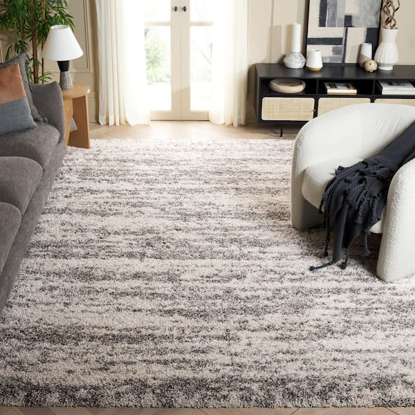 Hudson Shag Ivory/Gray 8 ft. x 8 ft. Marble Square Area Rug