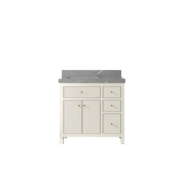 Willow Collections Sonoma 36 in. Left Sink Freestanding Alabaster Bath Vanity with Piatra Gray Qt. Top Unassembled