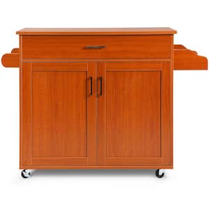 Cherry Wood Top Small Rolling Kitchen Island Cart with Towel and Spice Rack, Kitchen Island on Wheels