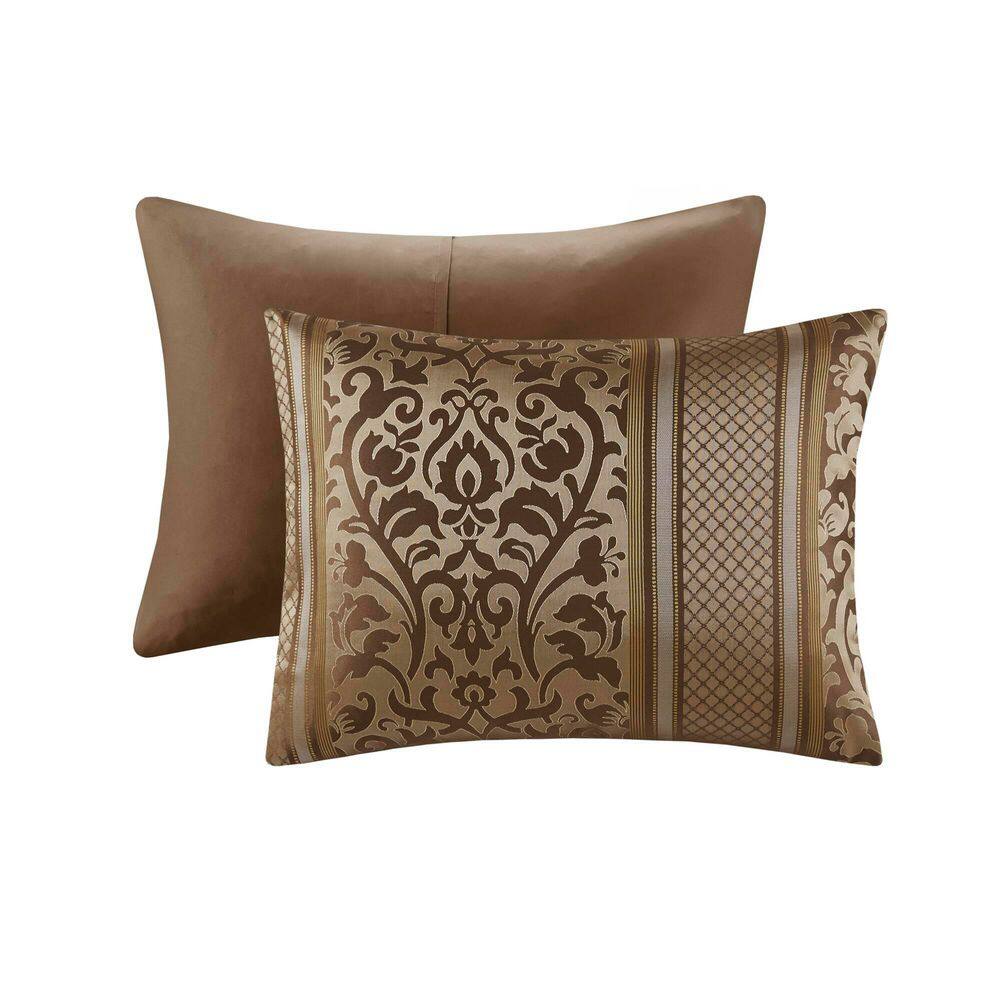 Full Brown Jacquard Microfiber Comforter Set with Throw Pillows