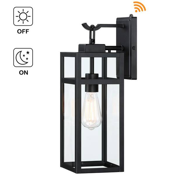 Pia Ricco 1 Light Black Dusk to Dawn Sensor Exterior Wall Lantern