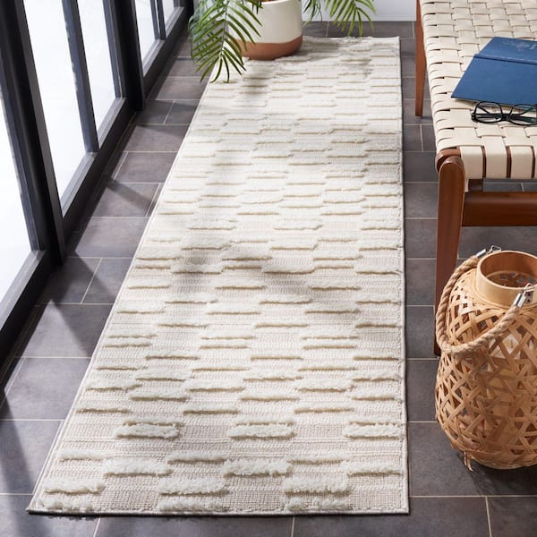 Trends 2 ft. x 7 ft. Beige/Ivory High-Low Striped Runner Rug