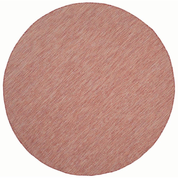 SAFAVIEH Courtyard Red/Beige 4 ft. x 4 ft. Solid Distressed Indoor/Outdoor Patio  Round Area Rug