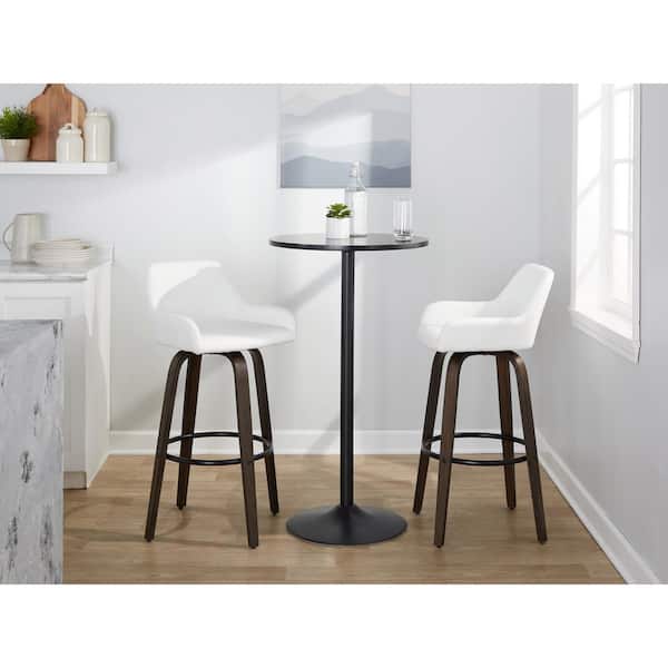 Lumisource Daniella 29.25 in. White Faux Leather, Walnut Glazed Wood and Black Metal Fixed-Height Bar Stool (Set of 2)