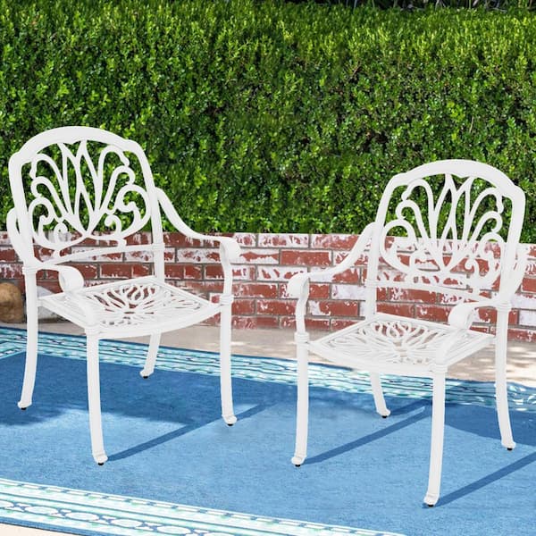 Liviza Cast Aluminum Outdoor Dining Chair Set of 2, White