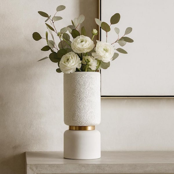 castellousa White 12 in. Tall Modern Stackable Ceramic Flower Vase