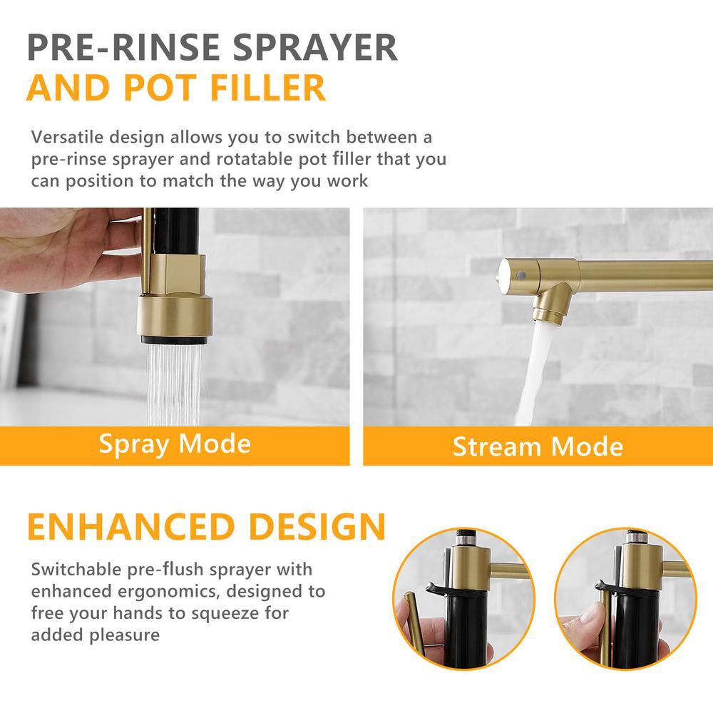 Brushed Gold Brass Pull-Down Kitchen Faucet with Spray