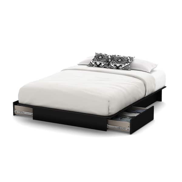 South Shore Step One Pure Black Queen Platform Bed with Storage