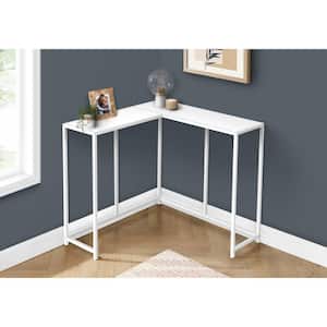 36 in. White Rectangle L Shaped Particle Board Console Table