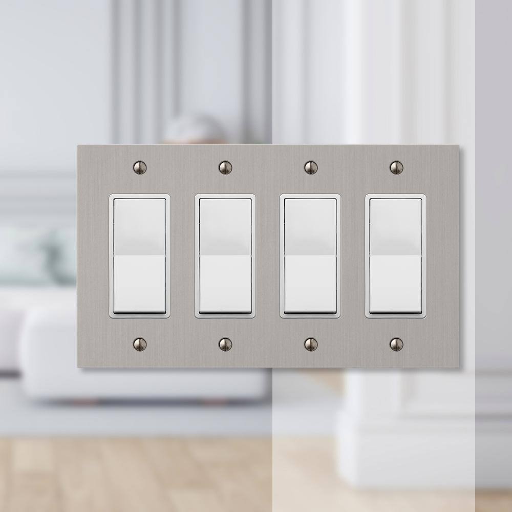 Brushed Nickel Quad Rocker Cast Metal Wallplate
