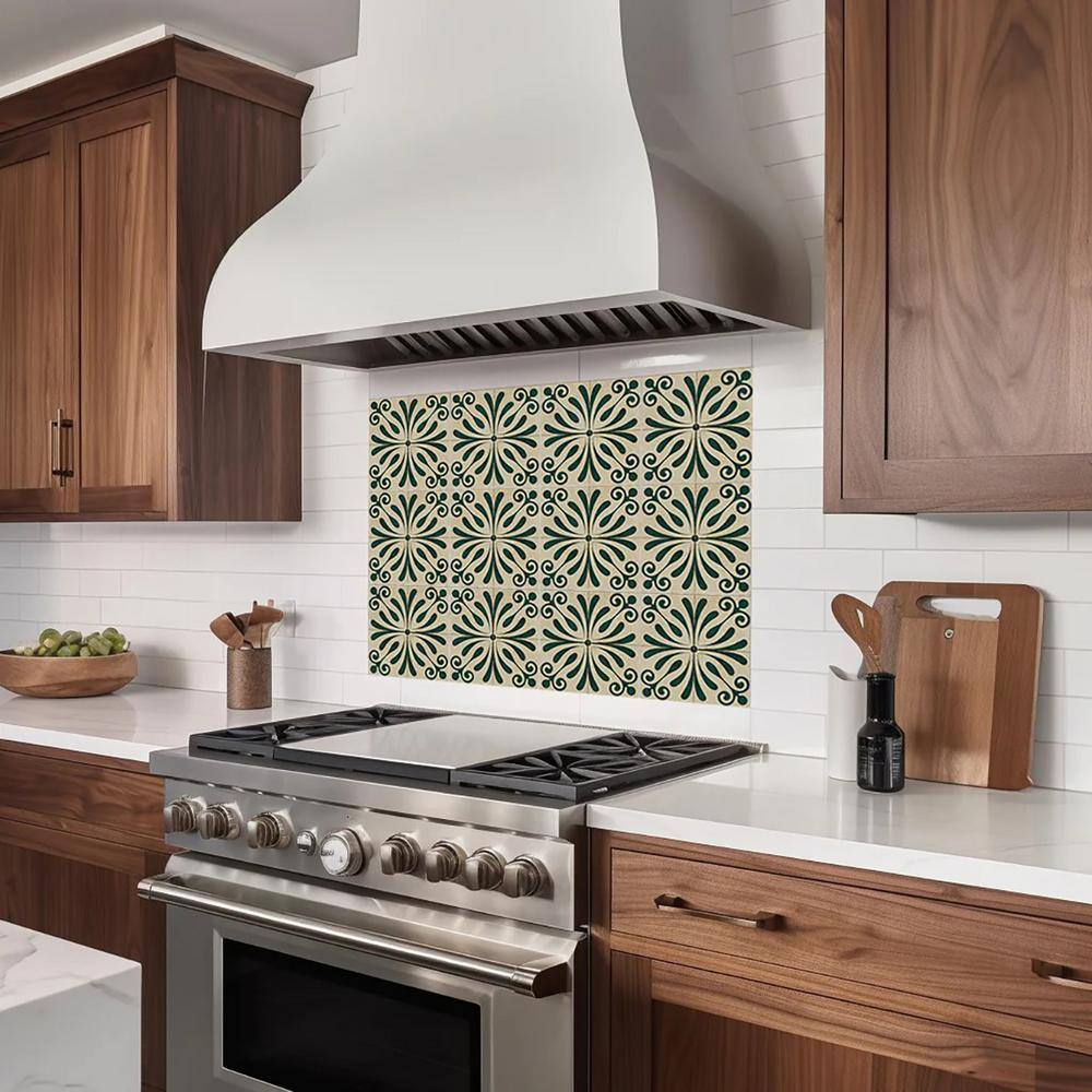 Dark Green and Antique White Vinyl Peel and Stick Tile 8x8
