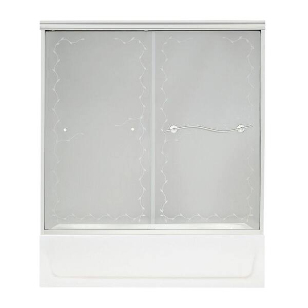 MAAX Vine 57 in. x 59-1/2 in. Frameless Bypass Tub Door in Chrome with Frosted Vine Glass-DISCONTINUED