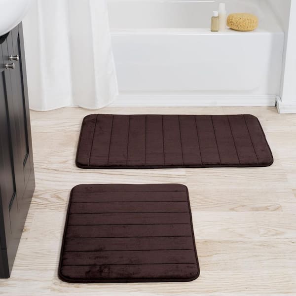 Chocolate 20.25 in. x 32.25 in. Memory Foam 2-Piece Bath Mat Set