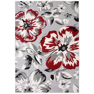 Modern Contemporary Floral Design Red 9 ft. x 12 ft. Indoor Area Rug